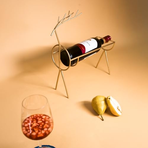 Image of Reindeer Wine Bottle Holder | Single Bottle Wine Rack | Wine Bottle Stand | Beer Bottle Holder | Secret Santa Gifts for Christmas New Year Birthday | Gift for Friend Retirement (Gold Colour)