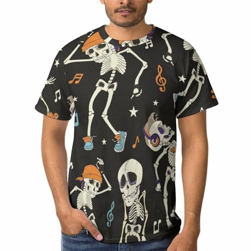 Tee Shirt Manches Courtes Musique Squelette Homme col rond confortable qui ne rétrécit pas