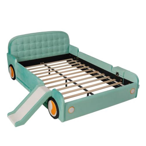 Cama individual de terciopelo con somier de láminas para niños 8