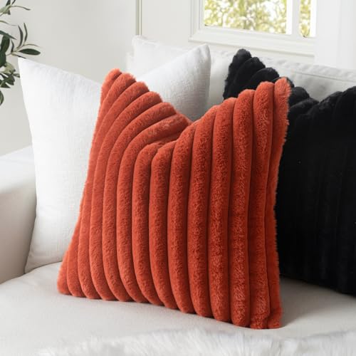 Image of MIULEE Faux Fur Lumbar Decorative Throw Pillow Covers 12x20 Inch Set of 2, French Modern Art Home Decor Soft Plush Couch Pillows Cozy Fluffy Cushion Covers for Sofa Bed Black