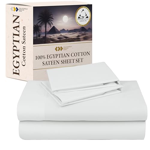 California Design Den Certified Luxury 100% Egyptian Cotton Sheets California King Size Set - Soft Sateen, Deep Pockets, Cool and Durable Bedding Sheets & Pillowcases Set - Ivory (Cream Tone)