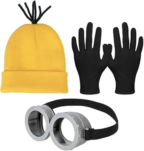 3Pcs Halloween Costume Accessories, Steampunk Goggles Glasses Yellow Beanie Gloves