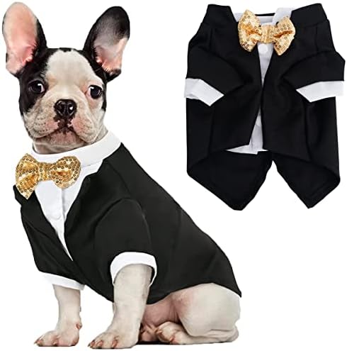 Dog Tuxedo, Formal Dog Clothes Shirt Costume Wedding Attire Party Bow Tie Suit, Dog Outfit for Small Medium Large Dogs Cats, Halloween Pet Costumes Birthday Puppy Clothing Christmas Apparel (S)