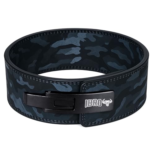 IBRO Powerlifting Lever Gym Belt – Power 10MM Extreme Heavy Duty Genuine Leather Belts - Squats Deadlifts Bodybuilding Weight Lifting IPF Power Lifting Strongman for Men 10mm Black Camo M