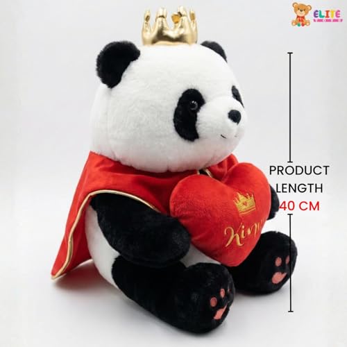 Image of ELITE CREATIONS King Panda Soft Toy with Crown Holding King Heart Cushion | 40 cm Cute Panda Teddy Bear | Romantic Gift for Girlfriend Boyfriend Wife Husband | Valentine Birthday