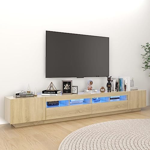Frdhee Mueble de TV con luces LED de roble 260 x 35 x 40 cm, para salón, comedor, dormitorio
