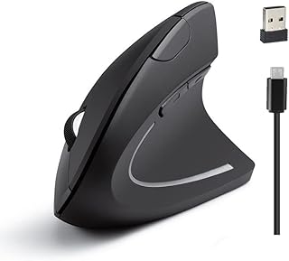 Ergonomic Mouse Wireless, Rechargeable Vertical Mouse Wireless 6 Buttons 1200/1400/ 1600 DPI, 2. 4GHz Optical USB Upright Mouse for PC Laptop Home Office Use, Wireless Mouse Black
