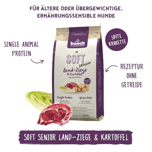 bosch HPC SOFT Senior Ziege & Kartoffel | halbfeuchtes Hundefutter für ältere | ernährungssensible Hunde aller Rassen | Single Protein | grain-free | 1 x 12.5 kg
