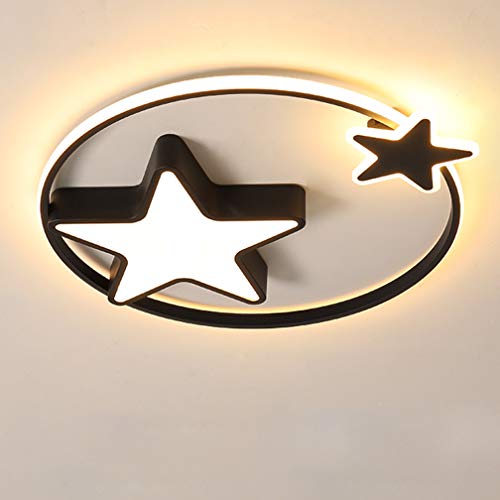 LED Lámpara de techo guardería lámpara Moderno negro redondo Anillos cielo estrellado Luz de techo habitación Niños niña Lámpara infantil sala Decoración lámpara Regulable Con control remoto,Ø55cm Cover