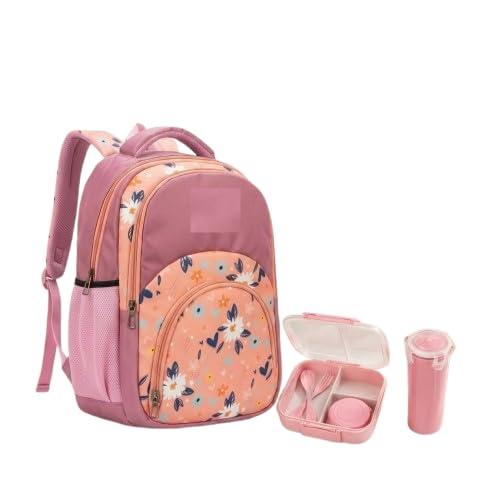Girls School Backpack Combo with Lunch Box & Water Bottle | Lightweight Water-Resistant School Bag for Kids | 3 Compartments, Adjustable Padded Straps, Print Backpack Set for School, Tuition & Travel-image-28