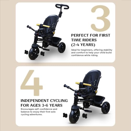 Image of StarAndDaisy Kids Cycle for 2-5 Years Boy & Girl /Tricycle with EVA Wheels, Bell & Basket /Baby Cycle 30 Kg Capacity, 3-Point Safety Belt with Parent Handle and Canopy -Black
