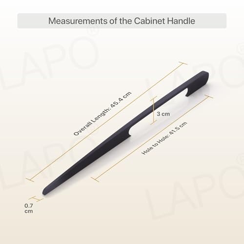 Image of LAPO 18 Inch Pull Handles for Wardrobe and Kitchen Furniture, Ideal for Office Drawers, Smooth Grip Surface, Reliable Hardware Fit, Hole to Hole Size 41.5 cm, Simple Mounting (Black, Pack of 3)