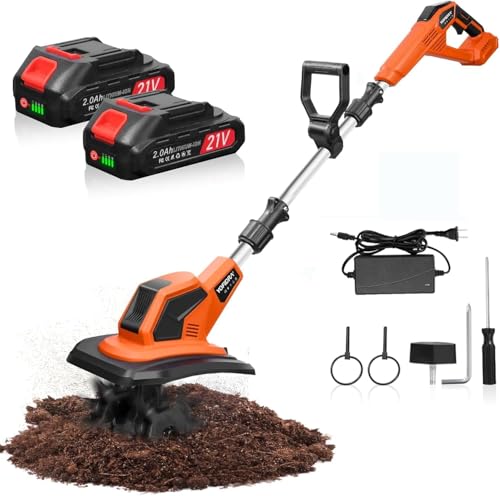 Cordless Tiller Cultivator, 21V 360RPM Electric Garden...