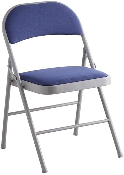 4 sillas Silla plegable de tela azul, asiento y respaldo acolchados, 18.5 x 19 x 29 pulgadas, capacidad de 300 libras, marco de acero gris, grado