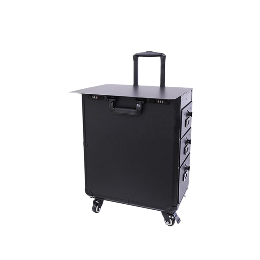 Tattoo Trolley Case with 3 Drawers and 3 Digit Lock Tattoo Armrest Stand Tattoo Workstation Tattoo Artist Travel Tool (Suitcase with Iron Plate)