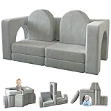 wanan Kids Couch 10PCS, Modular Kids Play Couch for Playroom Bedroom, 10 in 1 Multifunctional Kid Sofa for Playing, Creativing, Sleeping, Indoor Toddler Couches for Boys and Girls(Grey)