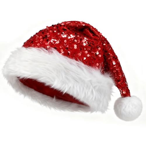 TAGVO Gorro Navideño para Adultos, Gorro Santa Claus Sombrero de Papá Noel Roja Sombreros Navideño de Invierno para Fiesta Festiva de Año Nuevo