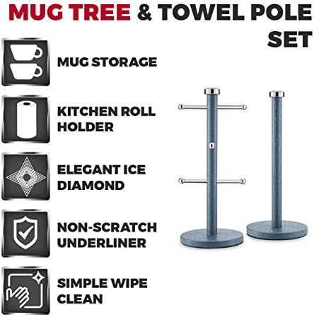 Tower T826122BLU Ice Diamond Mug Tree and Towel Pole Set, Stainless Steel, Non-Scratch, Blue