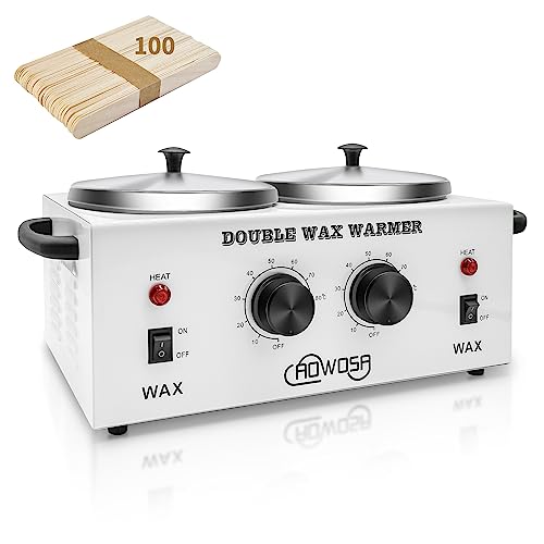 Double Professional Electric Wax Warmer with Dual Pots for Hair Removal, Paraffin Facial, Skin, and Body Spa - Adjustable Temperature, Includes 100 Wax Sticks
