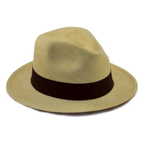 Genuine Panama Hat - Fedora Shape - Rollable/Foldable - Natural Colour with Brown Trim - Size 57cm Cover