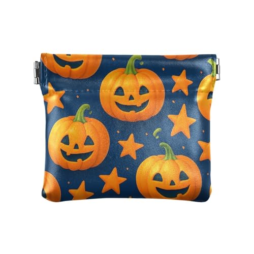 Halloween Pumpkins and Stars Squeeze Coin Purse, Leather Coin Purse, Mini Wallet, Compact and Portable, Unisex