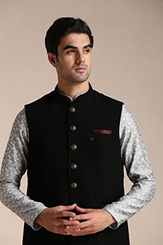 Image of Manyavar Men's Rayon Blend Textured Ethnic Jacket (1pc)