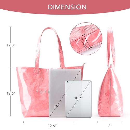 Image of KALIDI PVC Zipper Tote Bag, Jelly Kraft Paper Beach Bag Large Hobo Carry All Travel Shopping Handbag Plastic Shoulder Bag