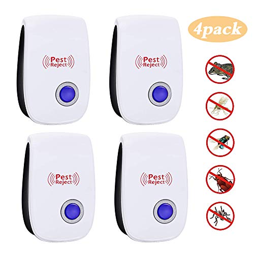 Vegkey Repelente Ultrasónico Mosquitos, 4 Piezas Electrónico Repelente Mosquitos, Control de Plagas para Cucarachas, Ratones, Moscas, Arañas, Hormigas, Ratones, Ratas
