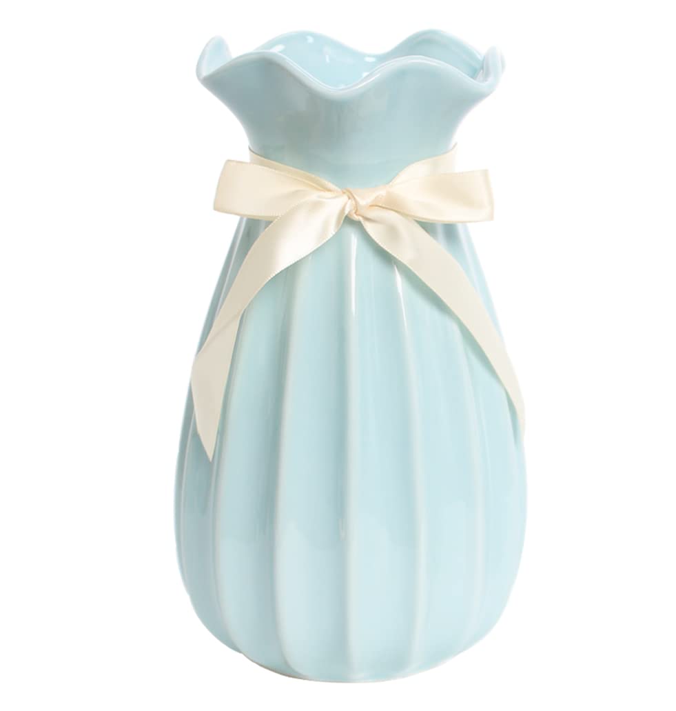 24 cm Jarrón Azul de Cerámica, Floreros Jarrones Decorativos Modernos, Jarróns Sencillo y Minimalista para Flores y Pampas