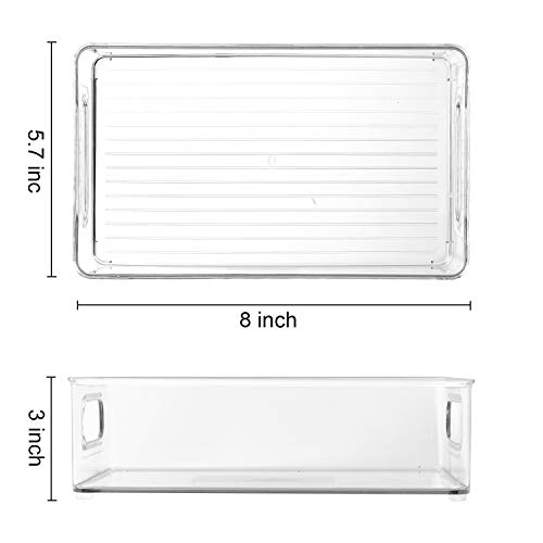 TIMART 4 Pack Organization Storage bins, Stackable Refrigerator Organizers with Handles, Plastic Storage cabinets for Freezer, Kitchen, Countertops, Pantry Food Storage Rack