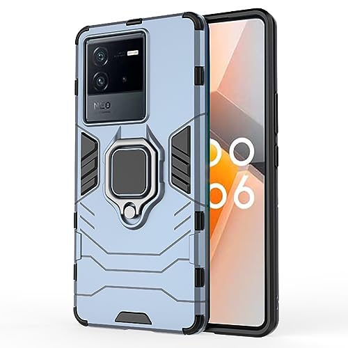 Image of Armor iQoo Neo 6 5G Defender Case | Rotating Ring Holder & Kickstand in-Built | Military Grade Armor | 360 Degree Protection Back Cover for iQoo Neo 6 5G (Blue)