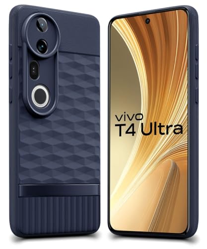Image of WOW IMAGINE Back Cover for Vivo T4 Ultra with Hexa Cube Design | Ultra Slim Soft Rubberised Case | Inner Velvet Fabric | Matte Silicone Flexible Mobile Case | Camera Protection - Blue
