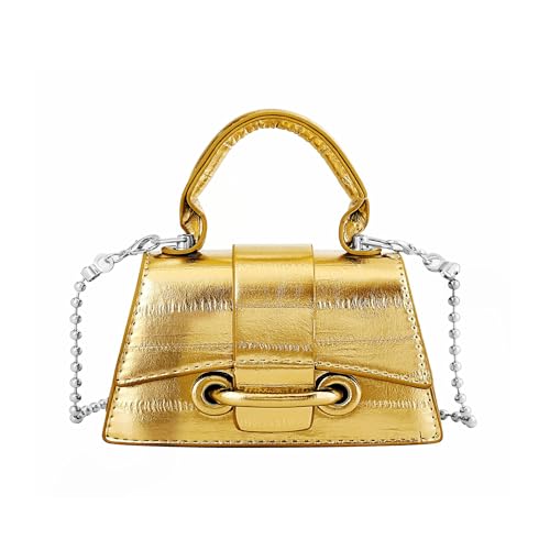 Ayliss Micro Mini Crossbody Handbag Womens Purse Clutch Cute Mini Trendy Bag Top Handle PU Leather Shoulder Bag (Gold)