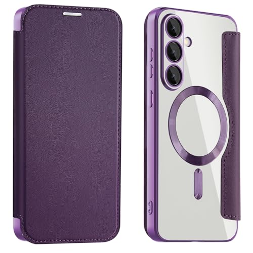 Samsung Galaxy S25 FE 5G �p�E�H���b�g�P�[�X�A3 �J�[�h�X���b�g & RFID �u���b�N�t���v���~�A���t���b�v PU ���U�[�J�o�[�A���C�N���A�o�b�N�ϏՌ��ی�(Purple)