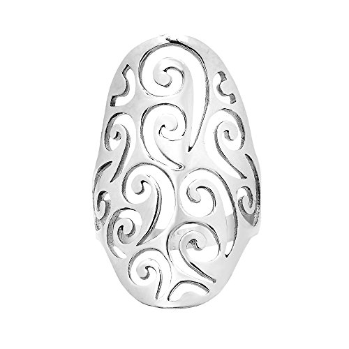 Aeravida PR-0555-7 Large Open Oval Vintage Swirl Statement .925 Silver Ring cover