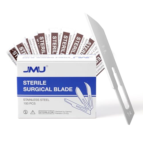 Image of JMU 100pcs Sterile Surgical Blades #14, Stainless Steel Scalpel Blades, Individually Foil Wrapped