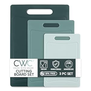 COOK WITH COLOR Non-Slip Cutting Board Set – Kitchen Essentials with Easy Grip Handle for Meat, Veggies, and Fruits, 3 Cutting Boards, Teal