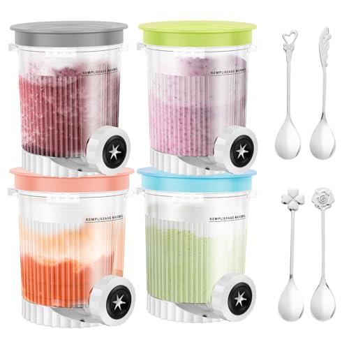 BOBASH Lot de 4 récipients pour crème glacée Ninja Swirl - 450 ml - Pour la série Ninja Swirl NC700/NC701 - Avec 4 cuillères et couvercle (4)