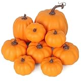 Ghrdopy 9PCS Fall Pumpkin Decor - Plastic Artificial Fake Pumpkins Used for Home Party Outdoor Decor and Thanksgiving Decorations(Light Orange)