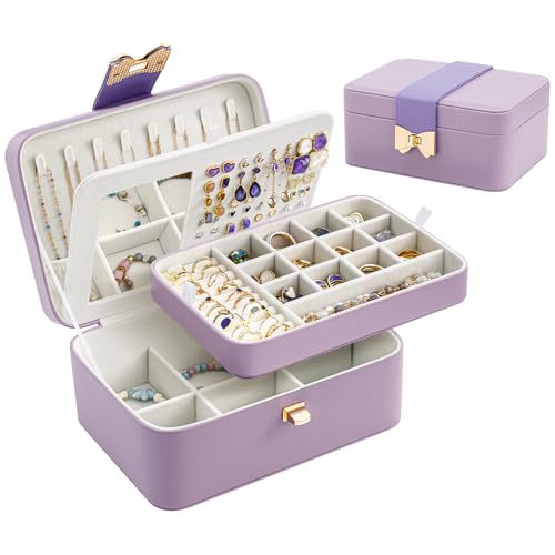 Lolalet ジュエリーボックス アクセサリーケース 旅行・携帯用 ミラー付き 女性 女の子 イヤリング ブレスレット ネックレス 時計 指輪 -パープル