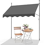 VOUNOT 2 x 1.2m Patio Telescopic Awning, Retractable Manual Awning, Adjustable Waterproof Canopy with Hand Crank, Balcony Sun Shade Shelter, Grey