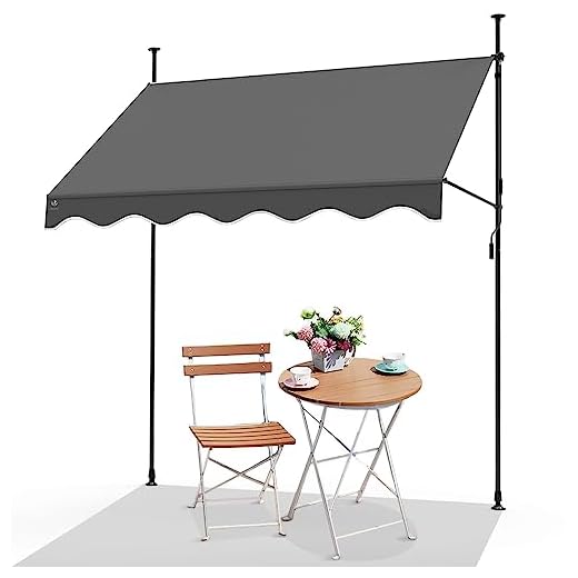 VOUNOT 2.5 x 1.2m Patio Telescopic Awning, Retractable Manual Awning, Adjustable Waterproof Canopy with Hand Crank, Balcony Sun Shade Shelter, Grey
