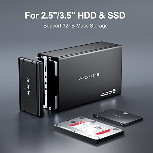 Acasis Raid Hard Drive Enclosure For 2 X 3.5-Inch Sata I/Ii/Iii Dual Bay External Hard Drive Docking Station, Support Raid 2*16Tb, Black #TOP5