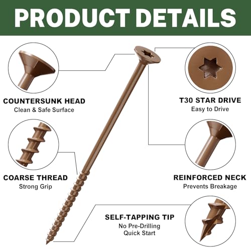 Image of LIONMAX Deck Screws #14 x 6 Inch, 20 PCS, Long Wood Screw, Rust Resistant, Exterior Epoxy Coated for Outdoor Timber Project, Torx /Star Drive Head, T30 Star Bit Included