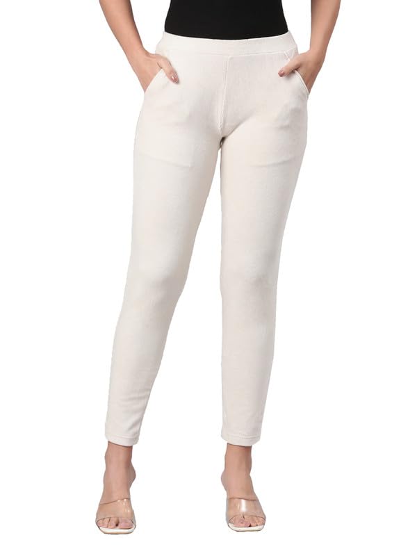 Image of GO COLORS Solid Corduroy Treggings for Women | Warmtech, Mid Rise, Side Pocket