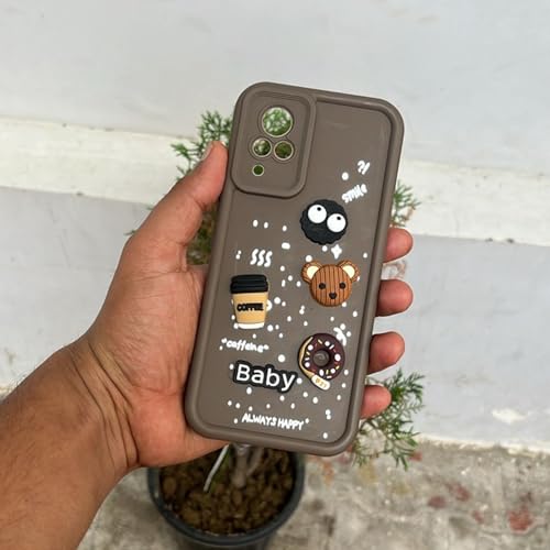 Image of Outlouders Back Cover for Vivo V21 5G | 3D Cartoon Bear Cute Fun Silicone Full Body Protection Bumper Case (Brown)