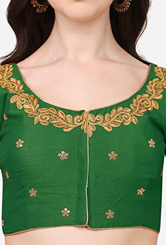 Image of Pujia Mills Women's Phantom Silk Embroidery Handwork & Sequin Work Peacock Design Half Sleeve Readymade Blouse (Mor Blouse Gold 38 Size+Margin)
