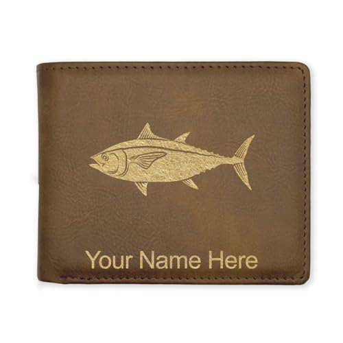 LaserGram Faux Leather Bi-Fold Wallet, Tuna Fish, Personalized Engraving Included (Rustic with Gold)