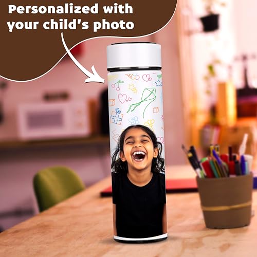 Image of Savri Personalized Stainless Steel White Water Bottle with Your Photo /Wishes /Logo Printed Best for School Going Kids /Return Gift /Christmas /New Year /Festival Gift Item | 500ml (Kid)