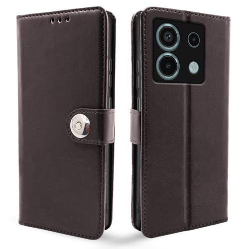 Image of Pikkme Redmi Note 13 Pro 5G Flip Cover Leather Finish | Inside TPU with Card Pockets | Wallet Stand and Shock Proof | Complete Protection Button Flip Case (Coffee)